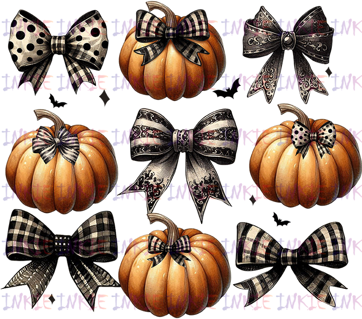 Pumpkins and Black and White Bows