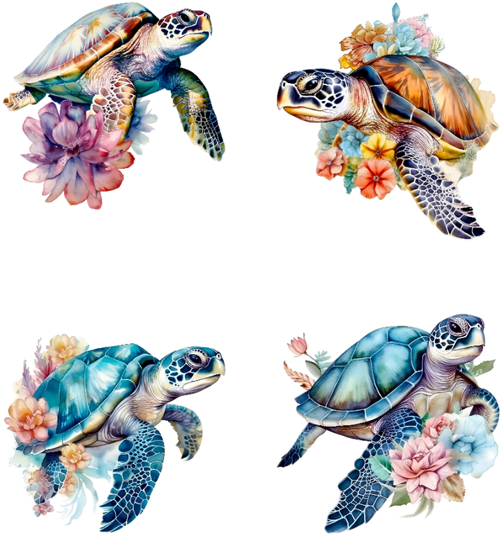 Watercolor Floral Turtles